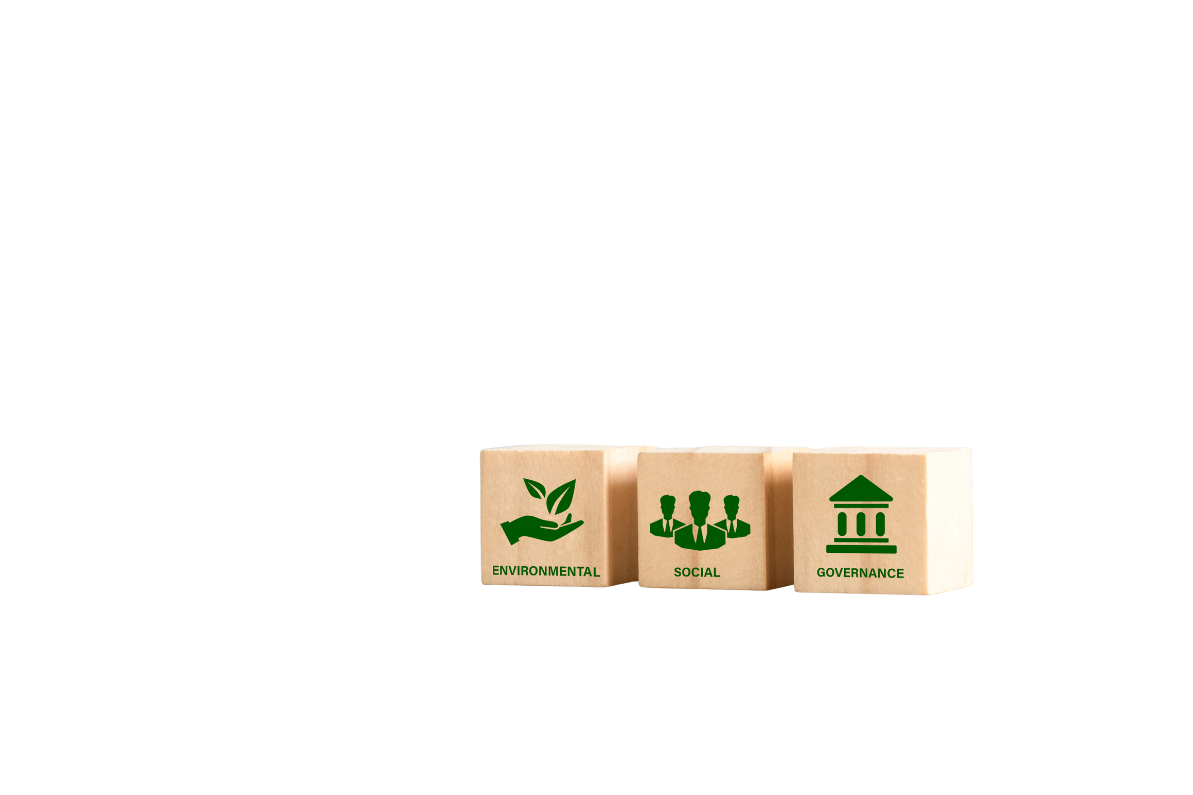 ESG icon on wooden cubes for Environment Social and Governance, sustainable organizational development Sustainable corporation development.World sustainable environment concept.