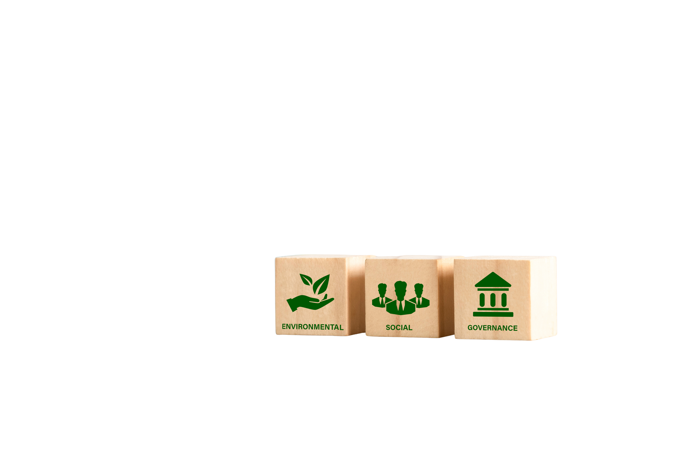 ESG icon on wooden cubes for Environment Social and Governance, sustainable organizational development Sustainable corporation development.World sustainable environment concept.